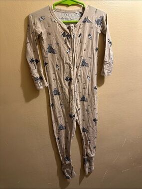 Brave little ones  Beige Palm & Surf Print Kids Footie One-Piece Pajama